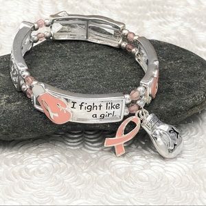 Pink Ribbon Breast Cancer Silver Stretch Bracelet